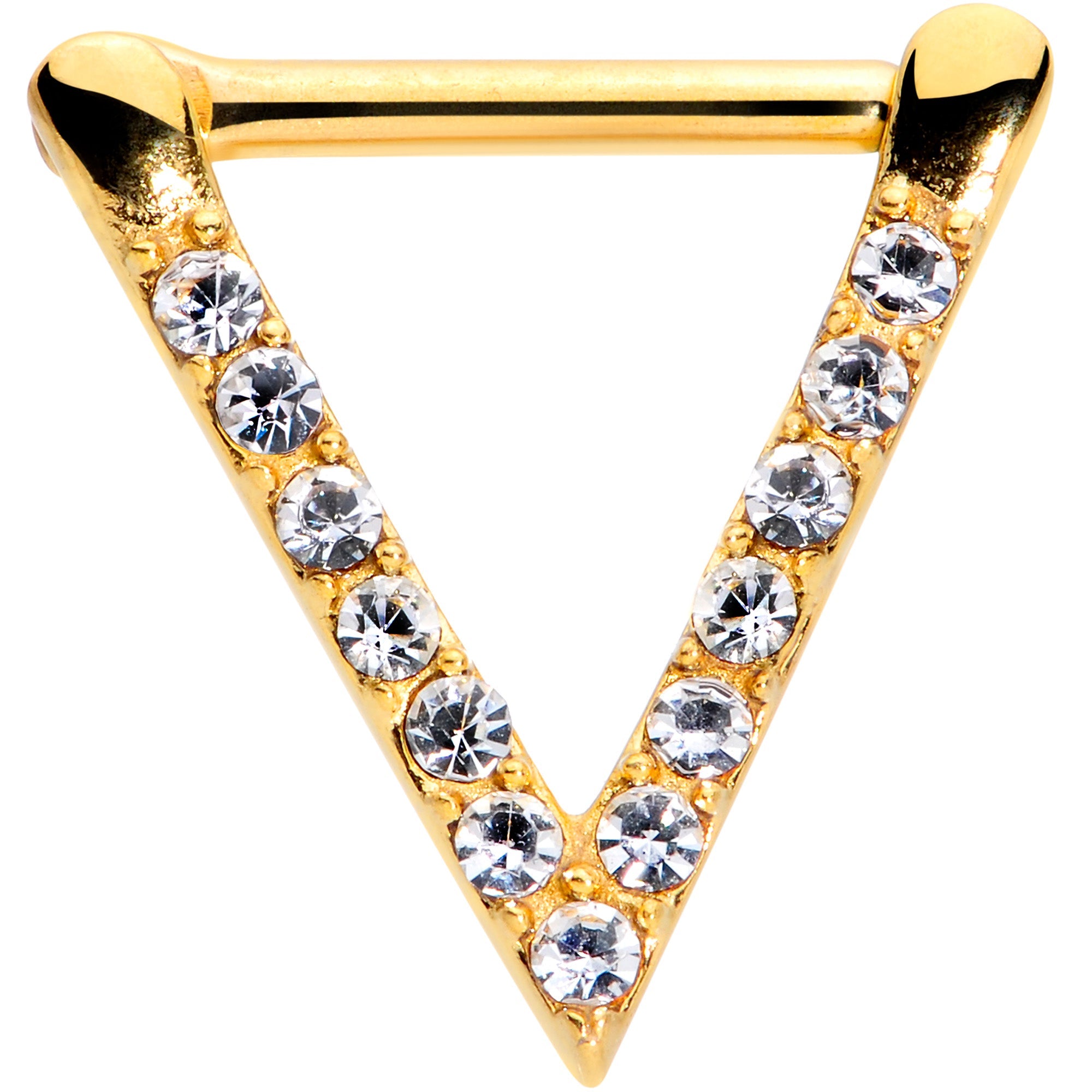 16G 5/16 Clear CZ Gem Gold Tone Sleek Triangle Septum Clicker