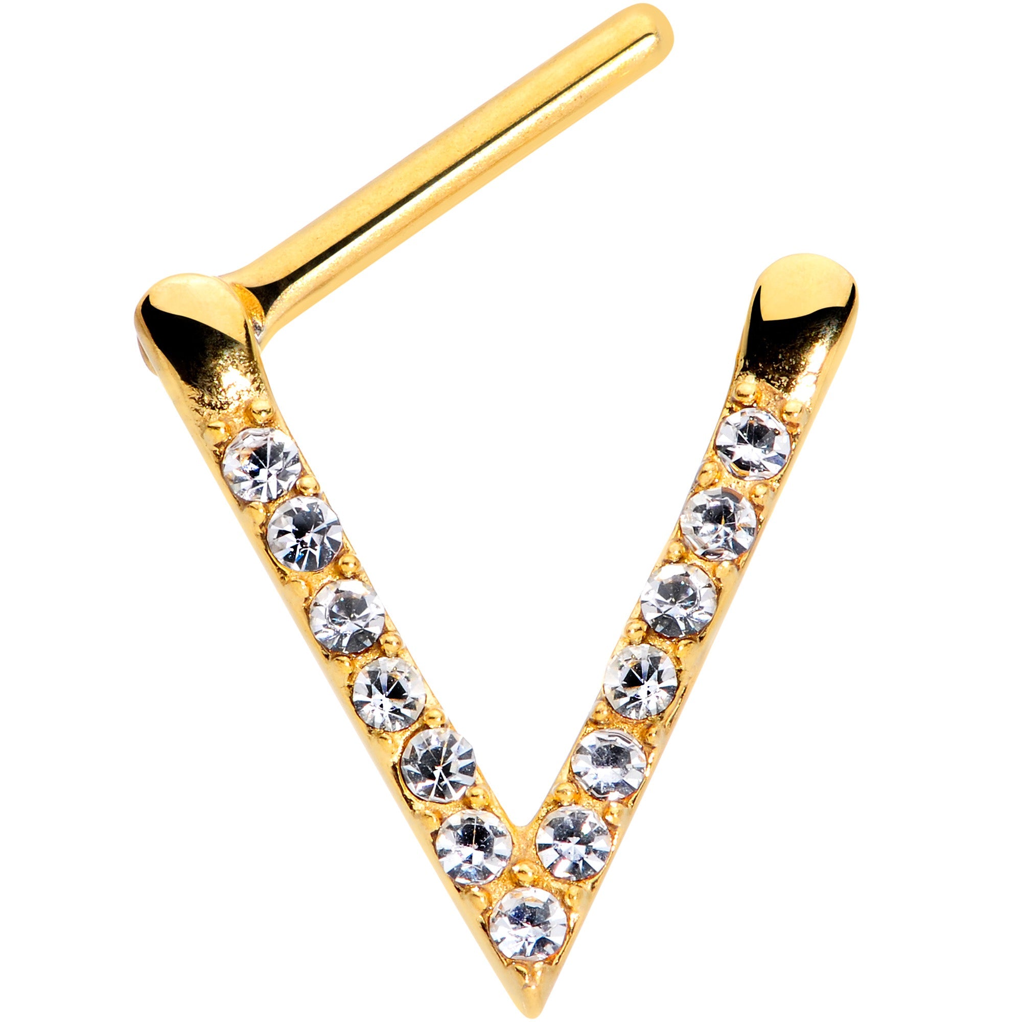 16G 5/16 Clear CZ Gem Gold Tone Sleek Triangle Septum Clicker