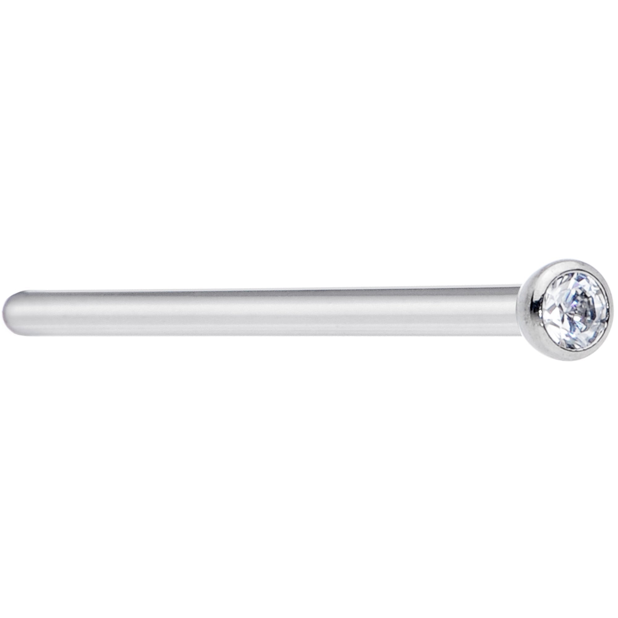 18G 3/4 Clear CZ Gem Grade 23 Titanium Fishtail Nose Ring 2mm