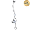 16G Solid 14K White Gold Cubic Zirconia HEART FANTASY Dangle Belly Ring
