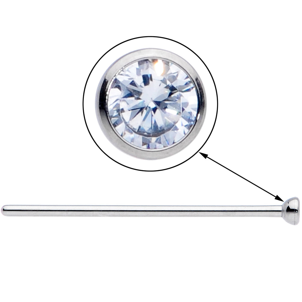 20G 3/4 Clear CZ Gem Grade 23 Titanium Fishtail Nose Ring 2mm