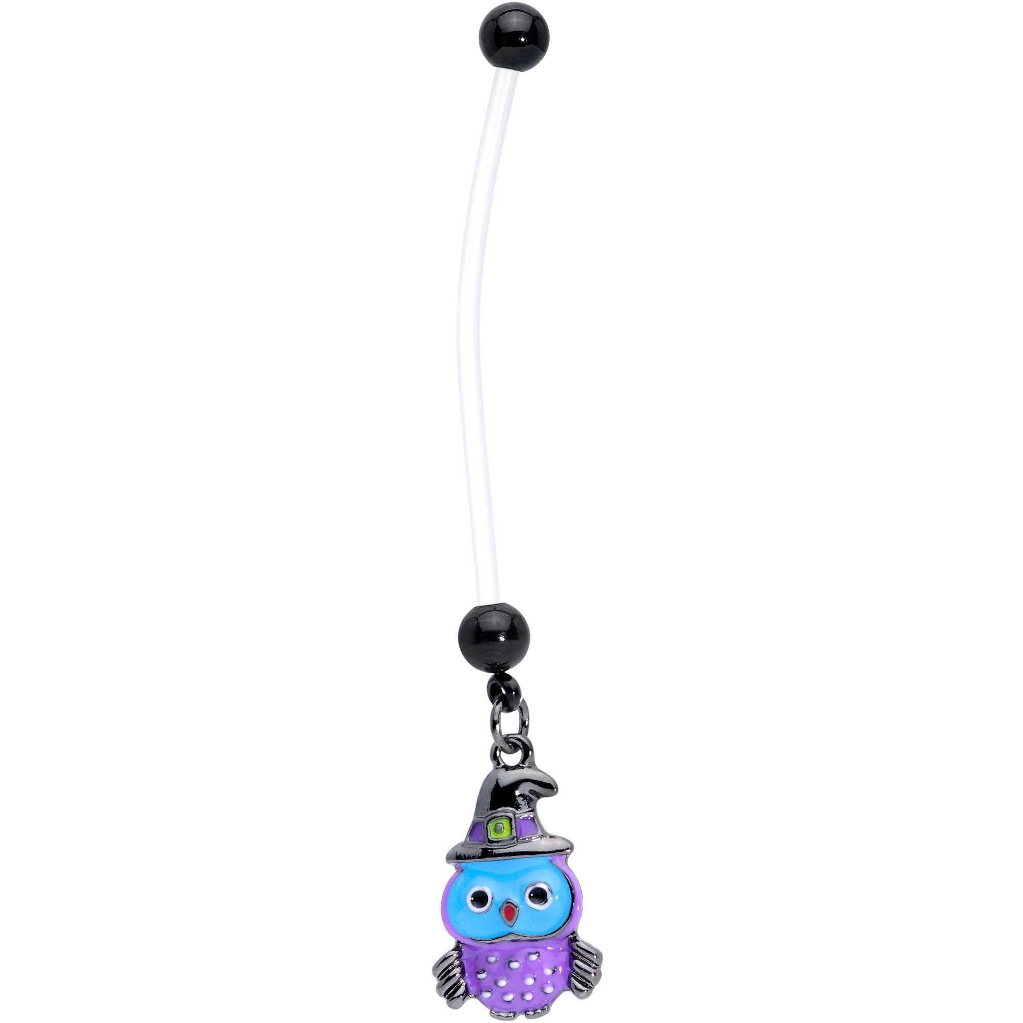 Clear Bioplast Blue Purple Witch Owl Dangle Pregnancy Belly Ring