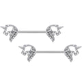 14G 9/16 Clear Gem Silhouette Unicorn Barbell Nipple Ring Set