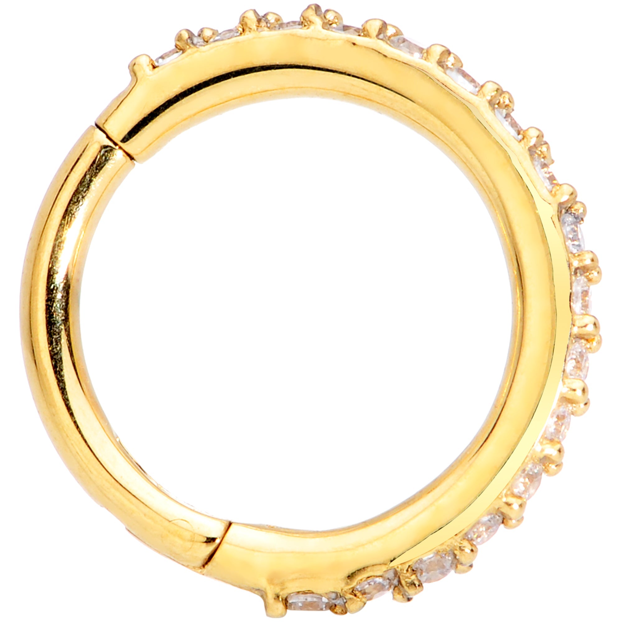 16G 5/16 Clear CZ Gem Gold Tone Hinged Segment Ring