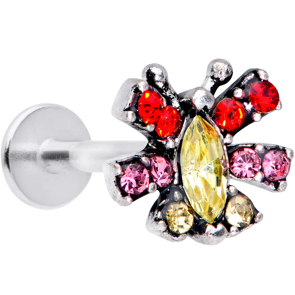16G 5/16 Red Yellow Gem Art Deco Butterfly Labret Monroe Tragus
