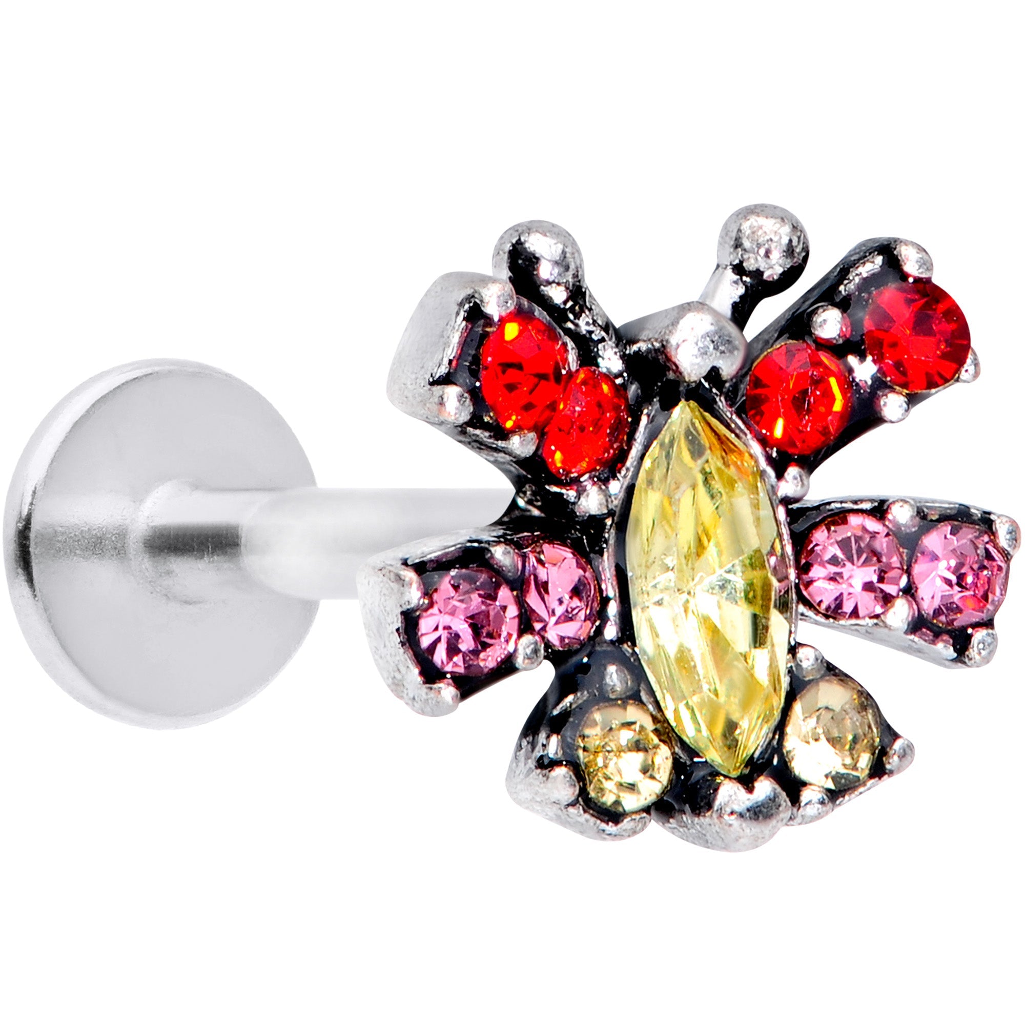 16G 5/16 Red Yellow Gem Art Deco Butterfly Labret Monroe Tragus