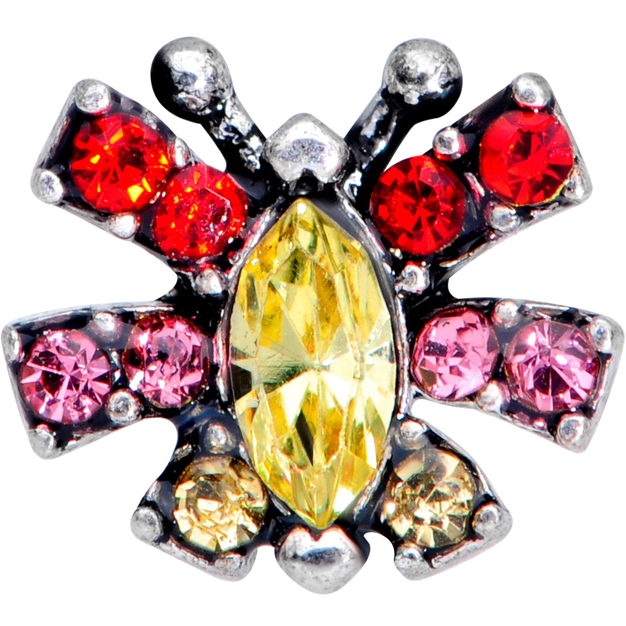 16G 5/16 Red Yellow Gem Art Deco Butterfly Labret Monroe Tragus
