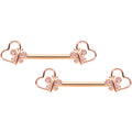 14G 9/16 Clear CZ Rose Gold Tone Heart Barbell Nipple Ring Set