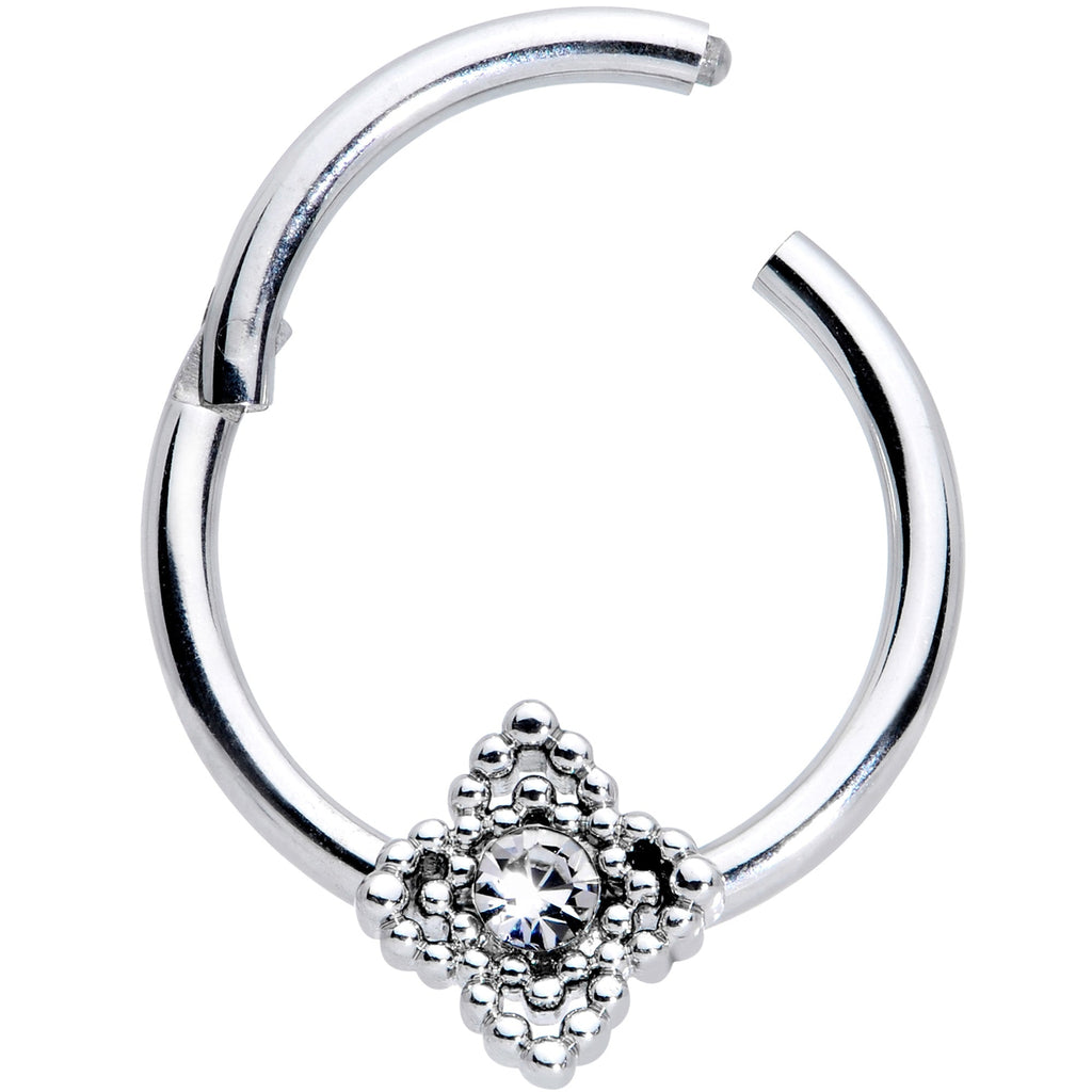 16G 3/8 Clear Gem Textured Cross Septum Clicker