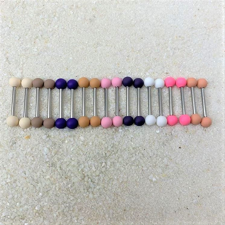 14G 9/16 Hot Pink Grey Matte Barbell Nipple Ring Set of 4