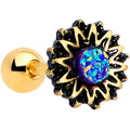 16G 1/4 Gold Tone Aqua Center Sunburst Cartilage Tragus Earring