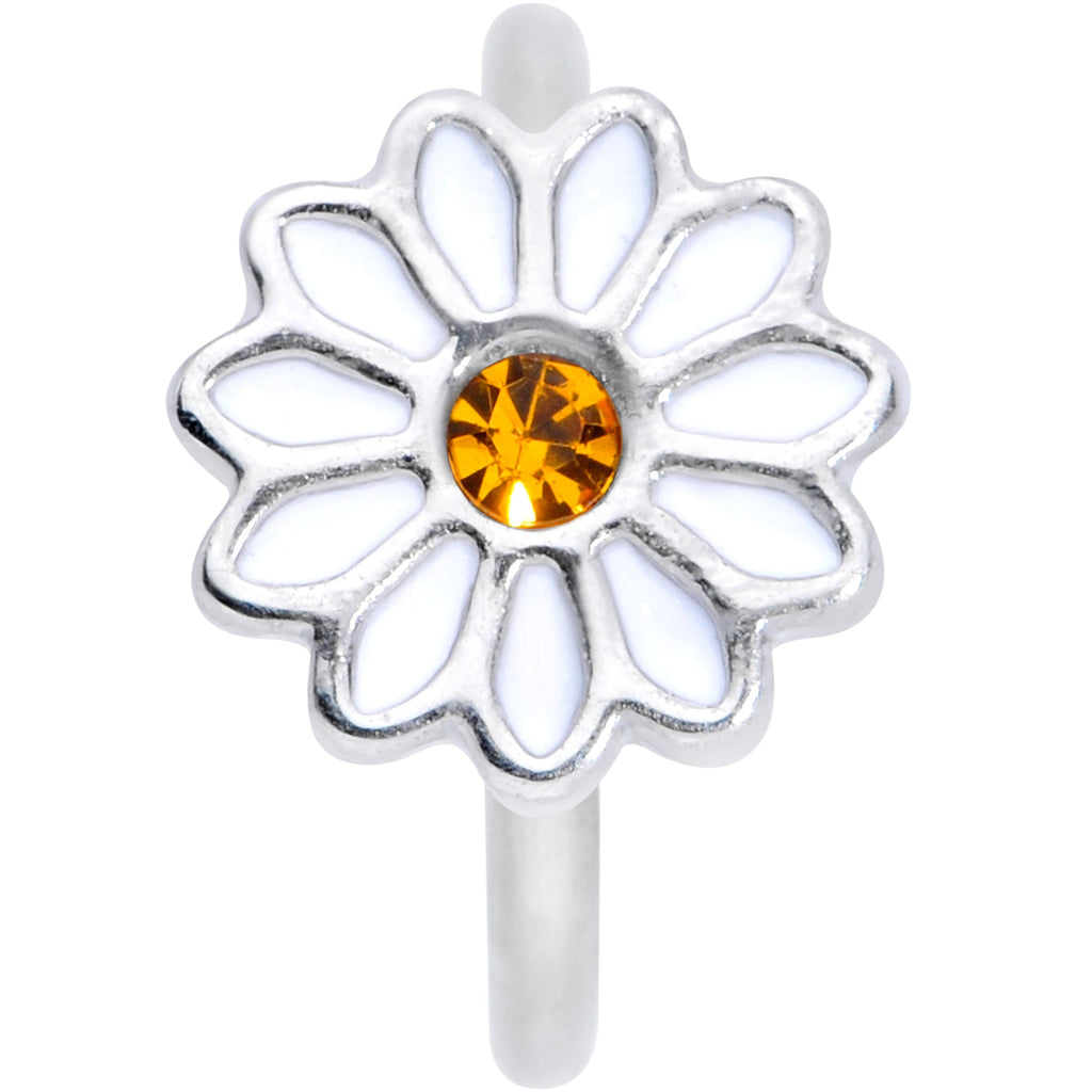 16G 3/8 Yellow Gem Hippie White Daisy Flower Closure Ring