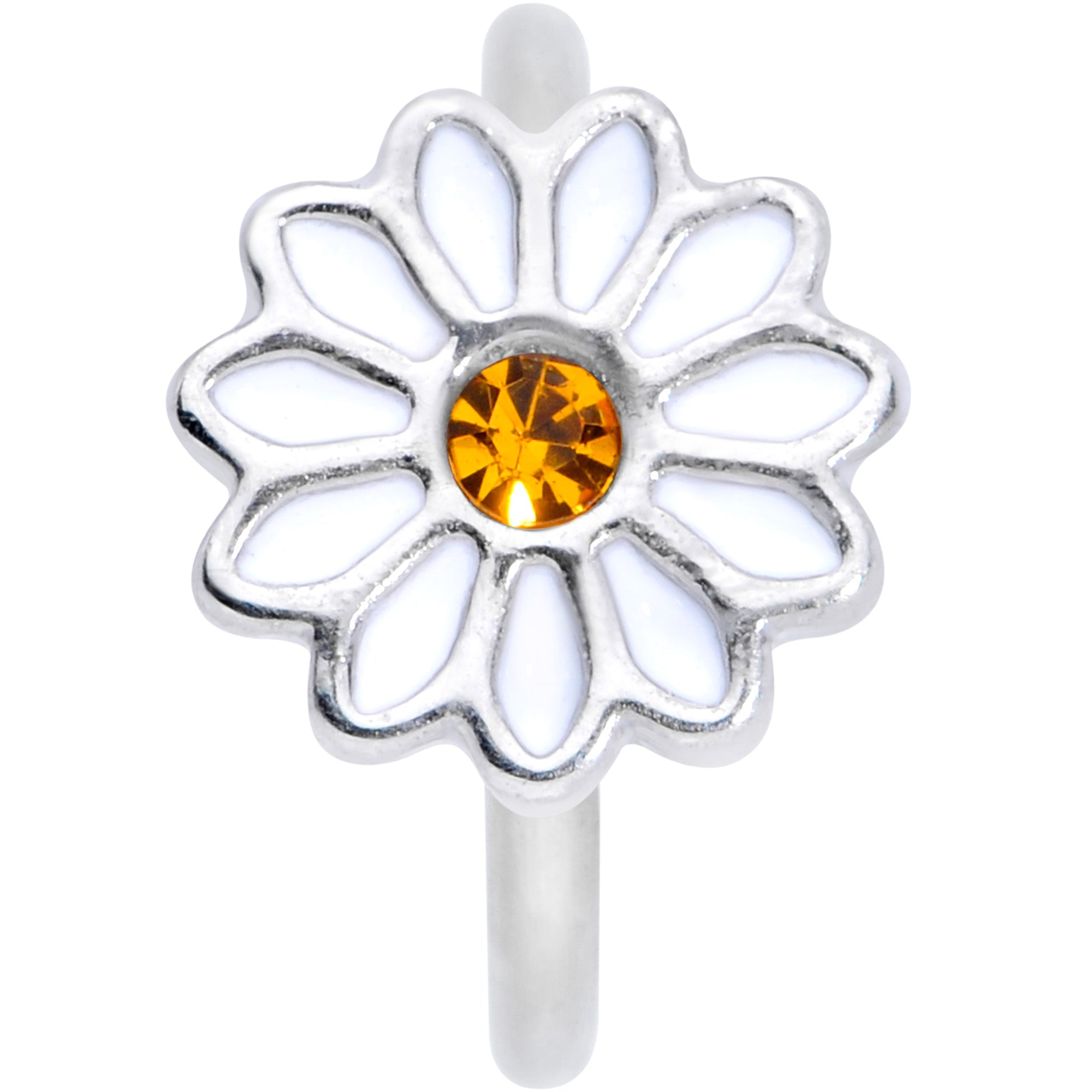 16G 3/8 Yellow Gem Hippie White Daisy Flower Closure Ring