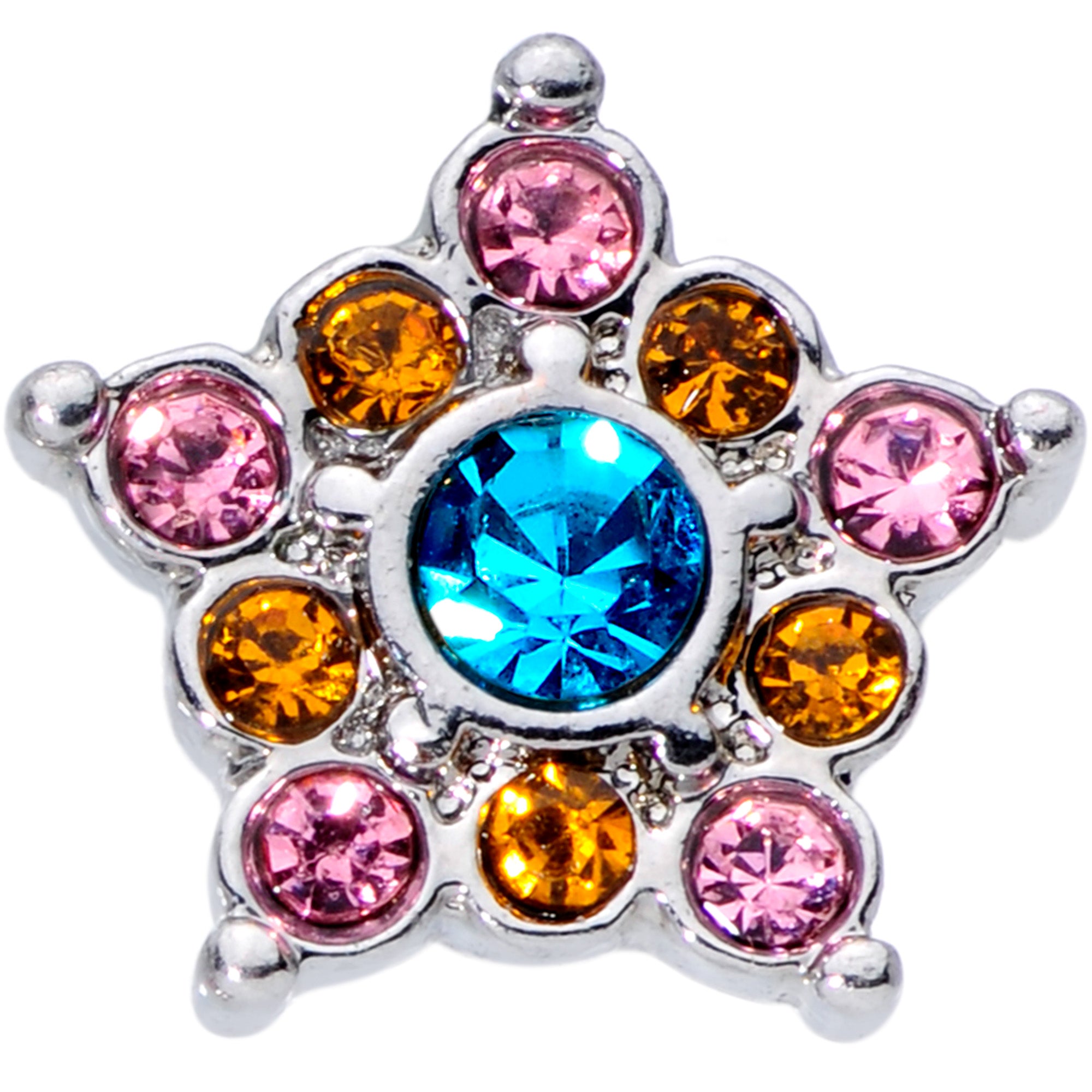 16G 1/4 Pink Yellow Blue Gem Showy Star Cartilage Tragus Earring