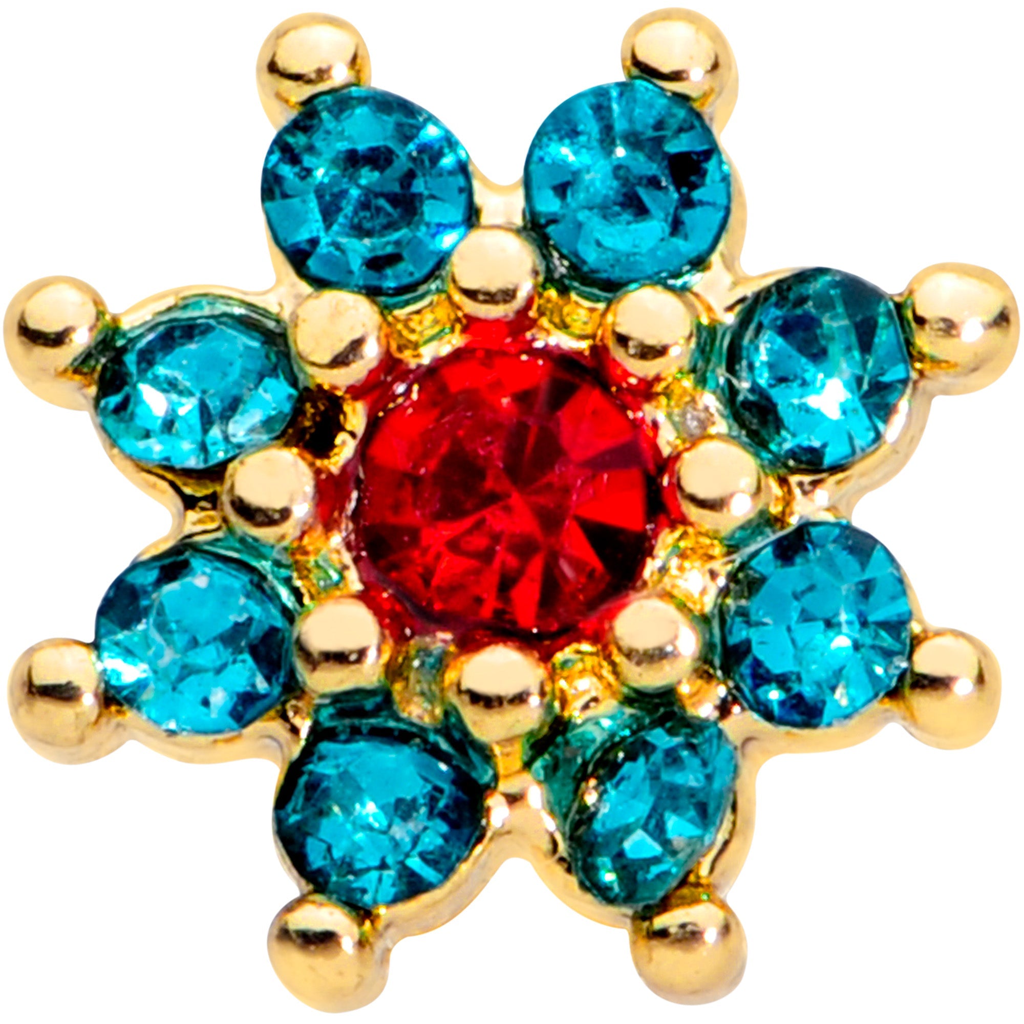 16G 1/4 Green Red Gem Gold Tone Flower Christmas Cartilage Tragus
