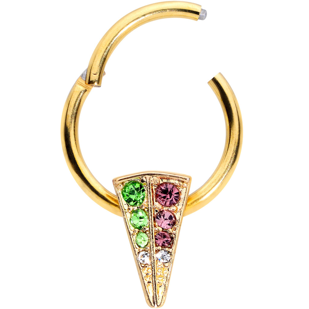 16G 3//8 Pink Green Gem Gold Tone Triangle Hinged Segment Ring