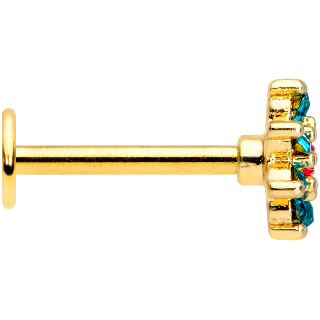 16G 3/8 Red Green Gem Gold Tone Christmas Flower Labret Tragus