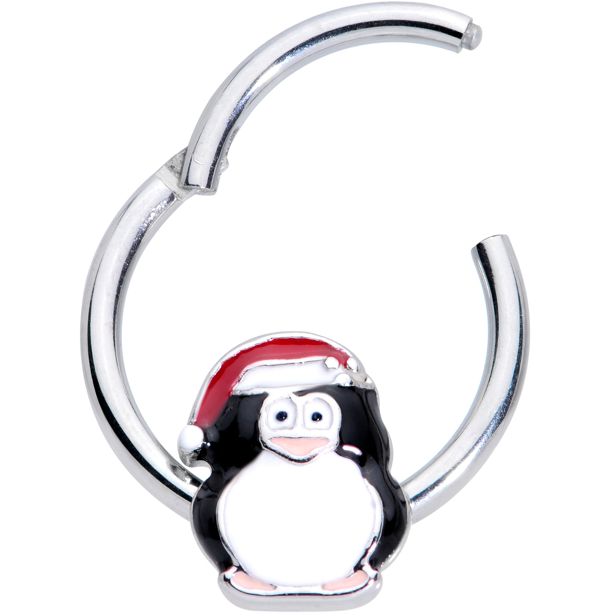 16G 3/8 Penguin Santa Hat Christmas Hinged Segment Ring