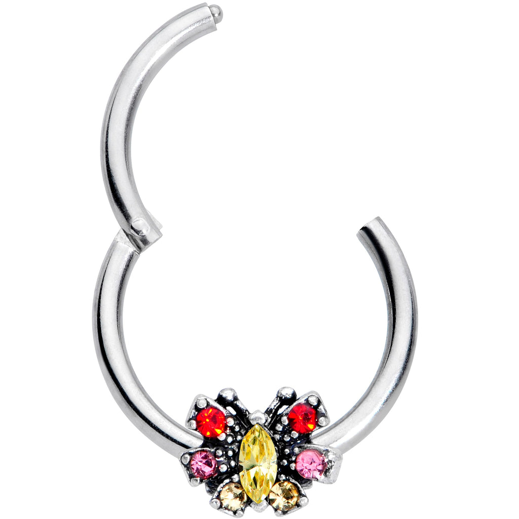 16G 3/8 Red Pink Gem Art Deco Butterfly Hinged Segment Ring