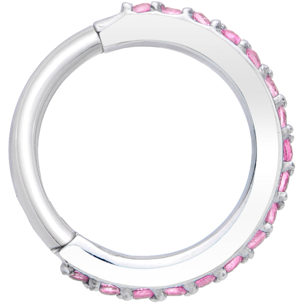 16G 5/16 Pink CZ Gem Stainless Steel Hinged Segment Ring