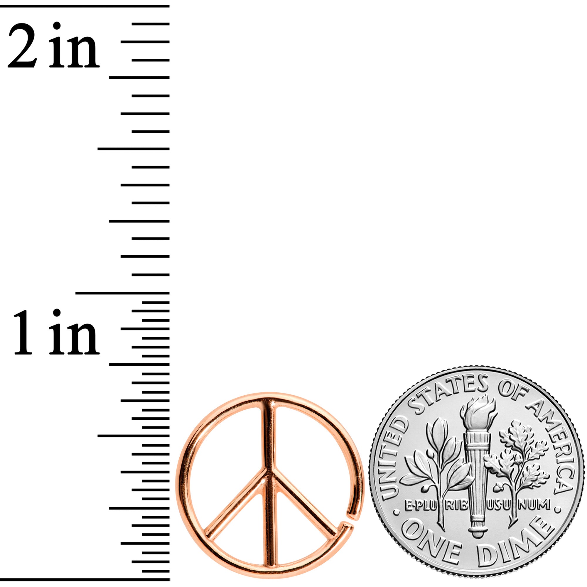 16G 1/4 Rose Gold Tone Retro Peace Sign Closure Ring