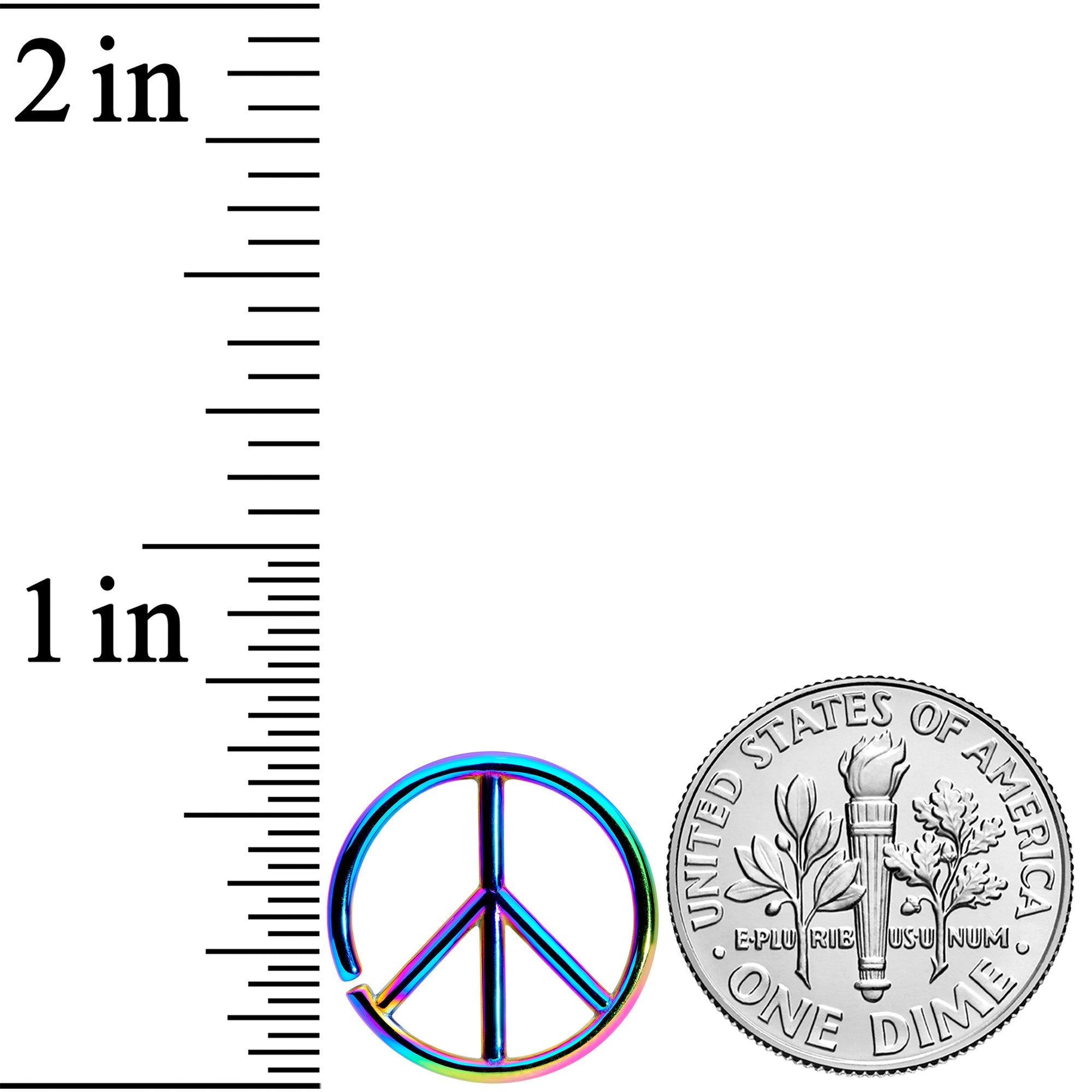 16G 1/4 Rainbow Retro Peace Sign Closure Ring