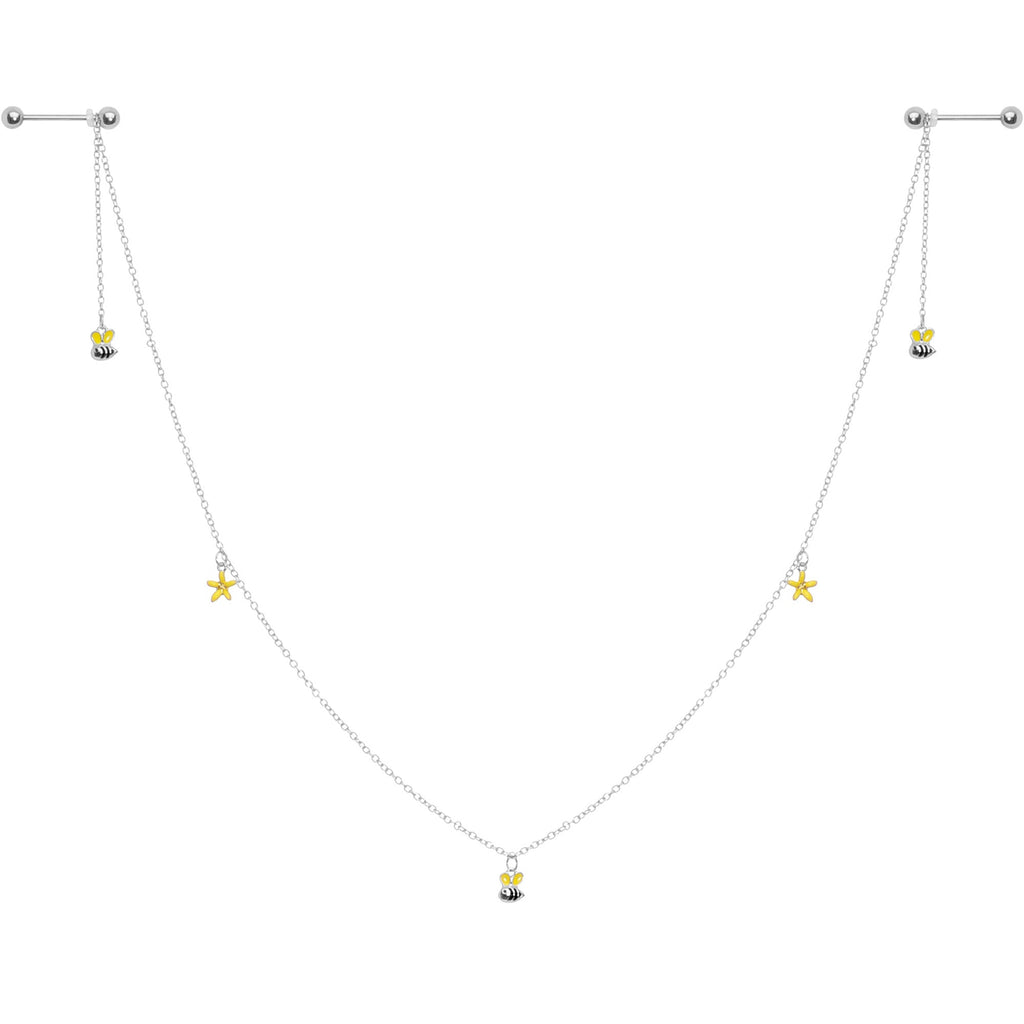 14G 9/16 Yellow Flower Bee Dangle Nipple Chain