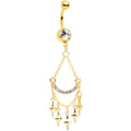 Clear Gem Gold Tone Double Drama Chandelier Dangle Belly Ring