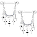 14G 9/16 Clear Gem Drama Dangle Nipple Ring Set