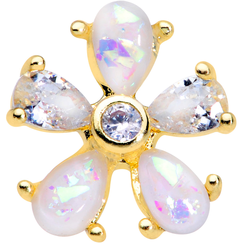 16G 1/4 White Faux Opal Gold Tone Flower Cartilage Tragus