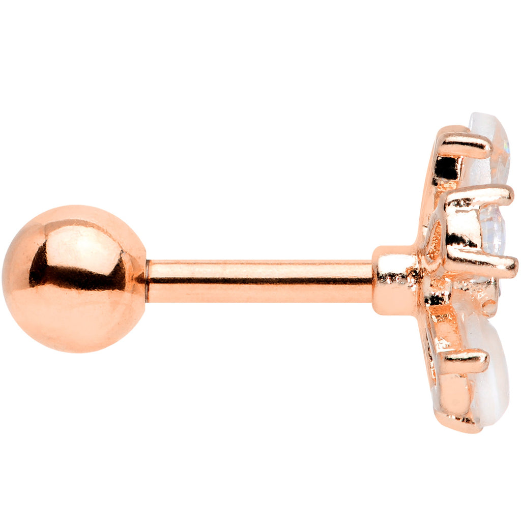 16G 1/4 White Faux Opal Rose Gold Tone Flower Cartilage Tragus