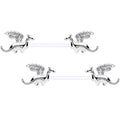 14G 9/16 Clear Gem Bioplast Dragon Barbell Nipple Ring Set