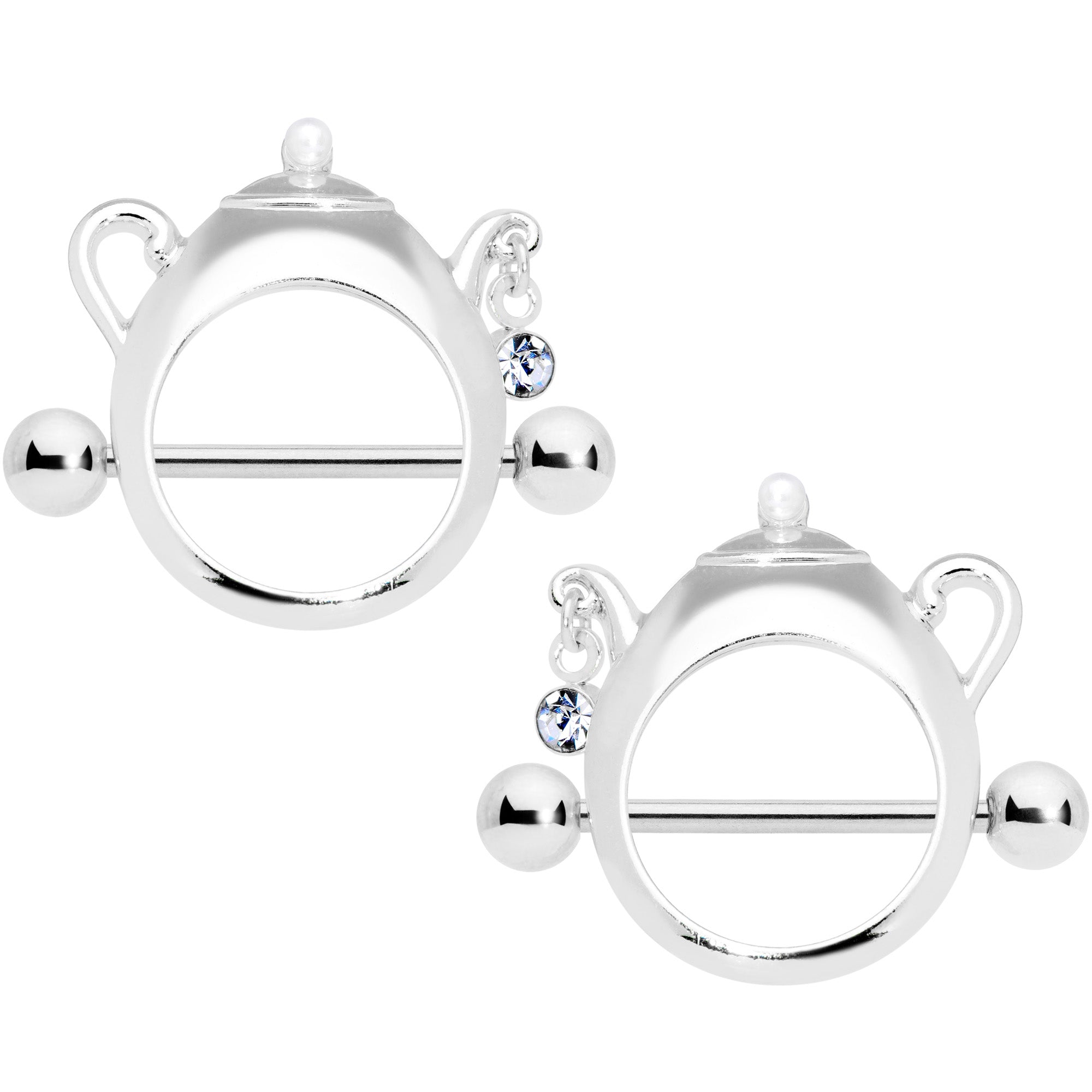 14G 5/8 Clear Gem Teapot Nipple Shield Set