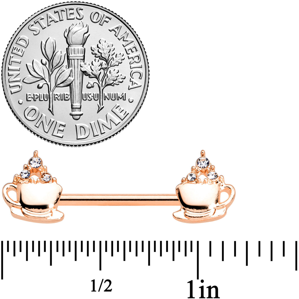 14G 9/16 Rose Gold Tone Hot Cocoa Barbell Nipple Ring Set