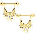 14G 5/8 Clear Gem Gold Tone Moons Dangle Nipple Ring Set