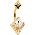 Clear CZ Gem Gold Tone Chevron Belly Ring