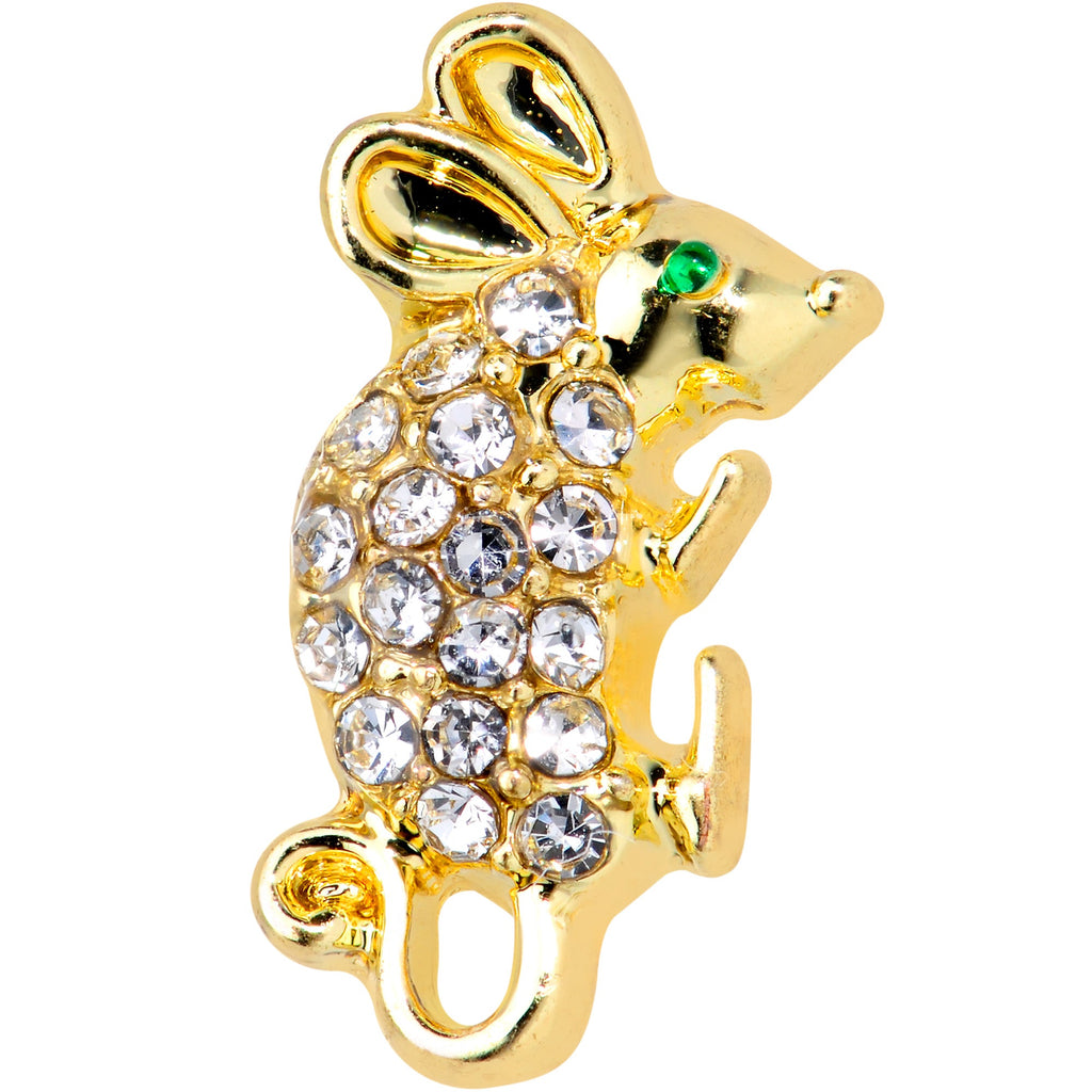 16G 1/4 Clear Gem Gold Tone Mouse Cartilage  Tragus Earring