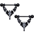 14G 9/16 Black Winged Skeleton Halloween Dangle Nipple Ring Set