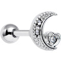 16G 1/4 Clear CZ Gem Moon Heart Cartilage Earring