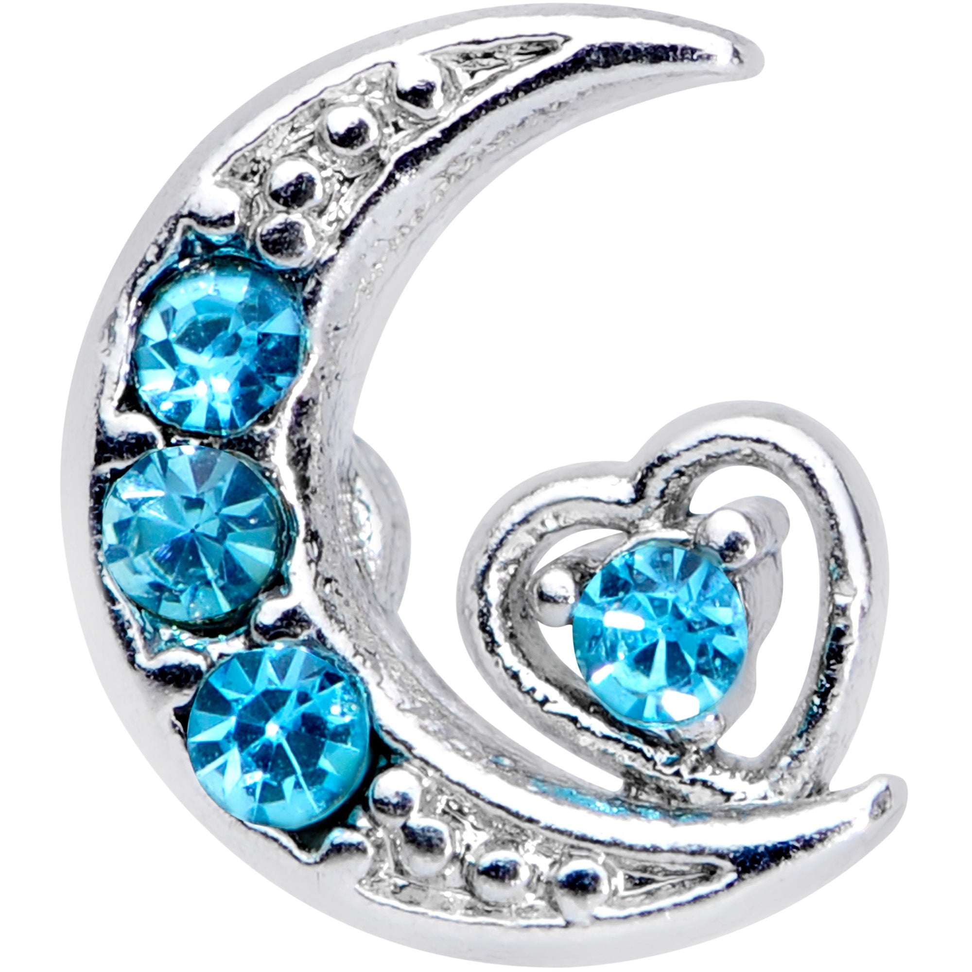 16G 5/16 Aqua CZ Gem Crescent Moon Heart Labret Monroe Tragus