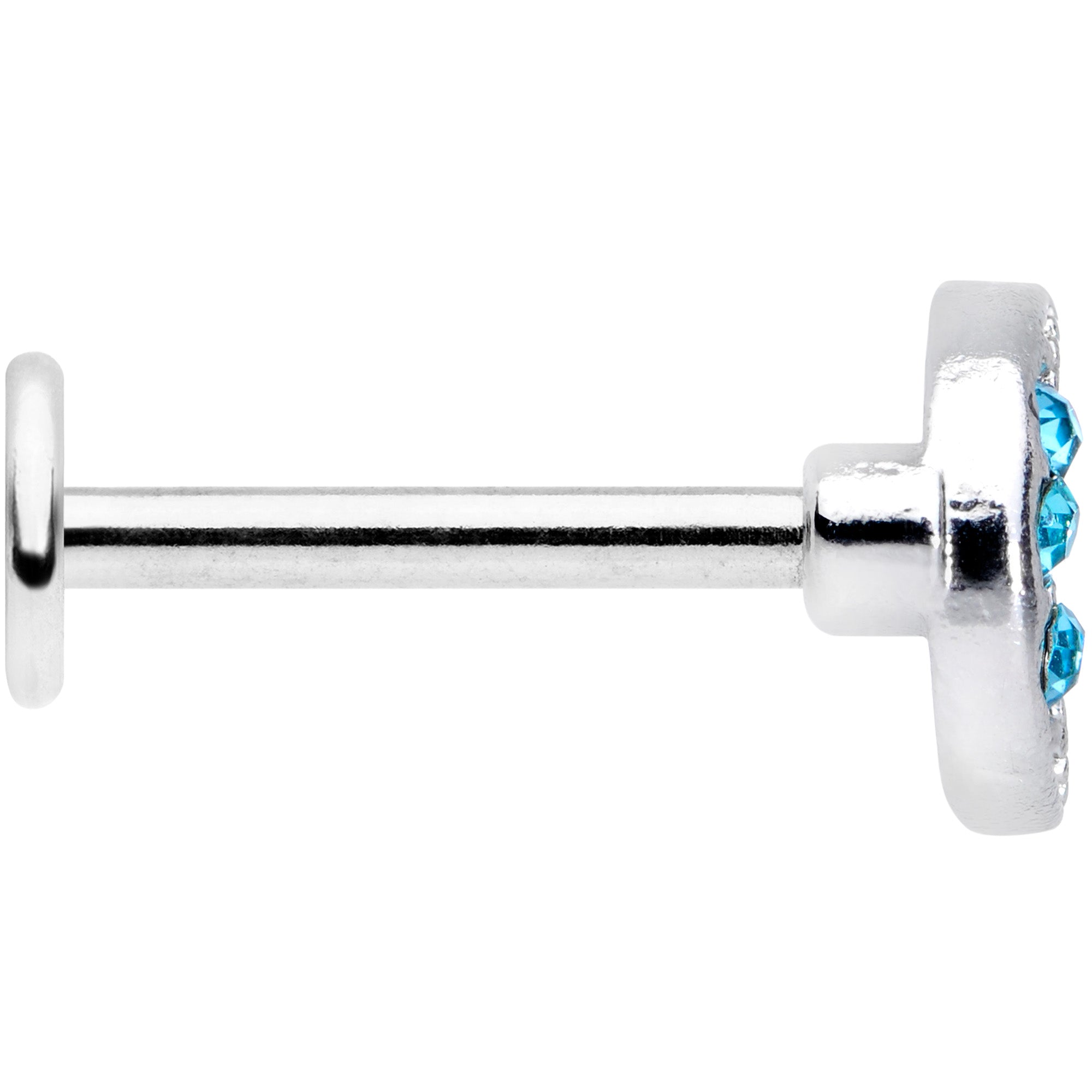16G 5/16 Aqua CZ Gem Crescent Moon Heart Labret Monroe Tragus