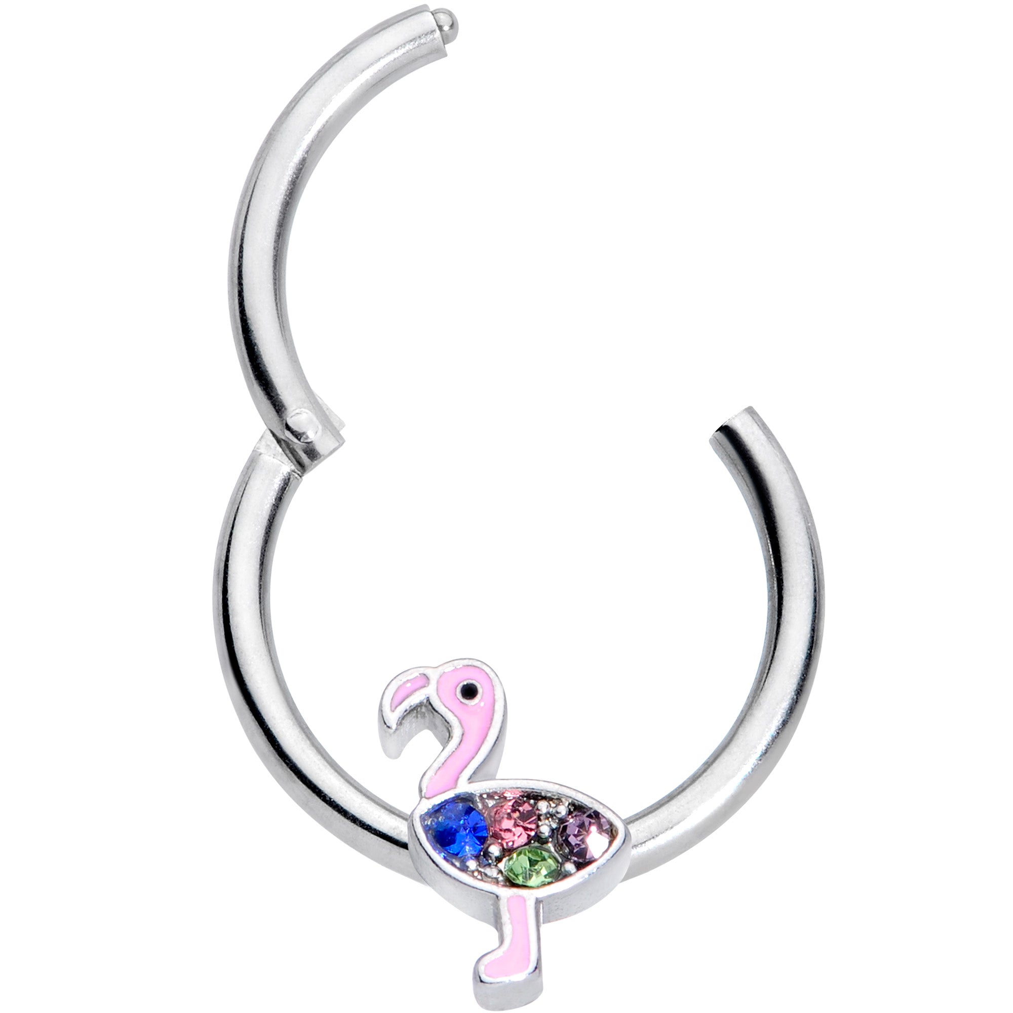 16G 3/8 Pink Blue Green Funky Flamingo Hinged Segment Ring
