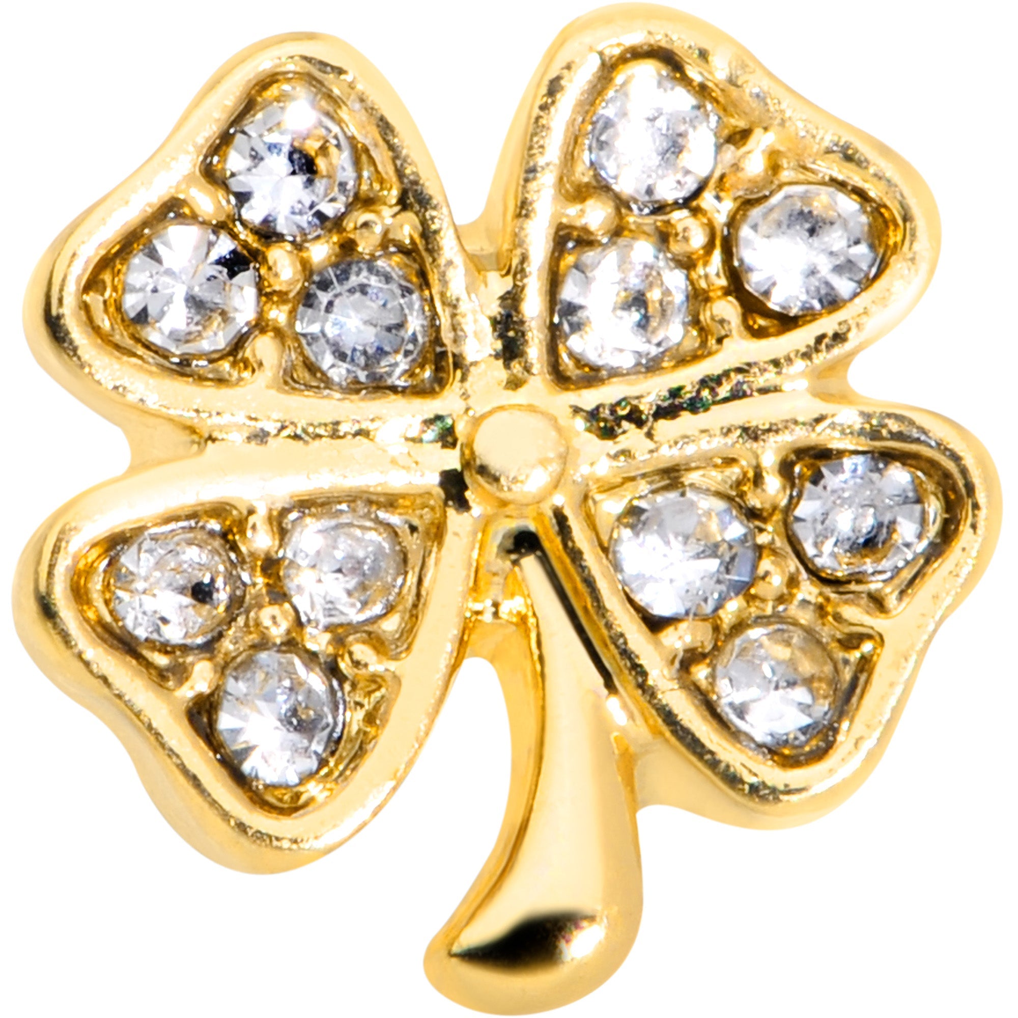16G 5/16 Clear Gem Gold Tone Shamrock Labret Monroe Tragus