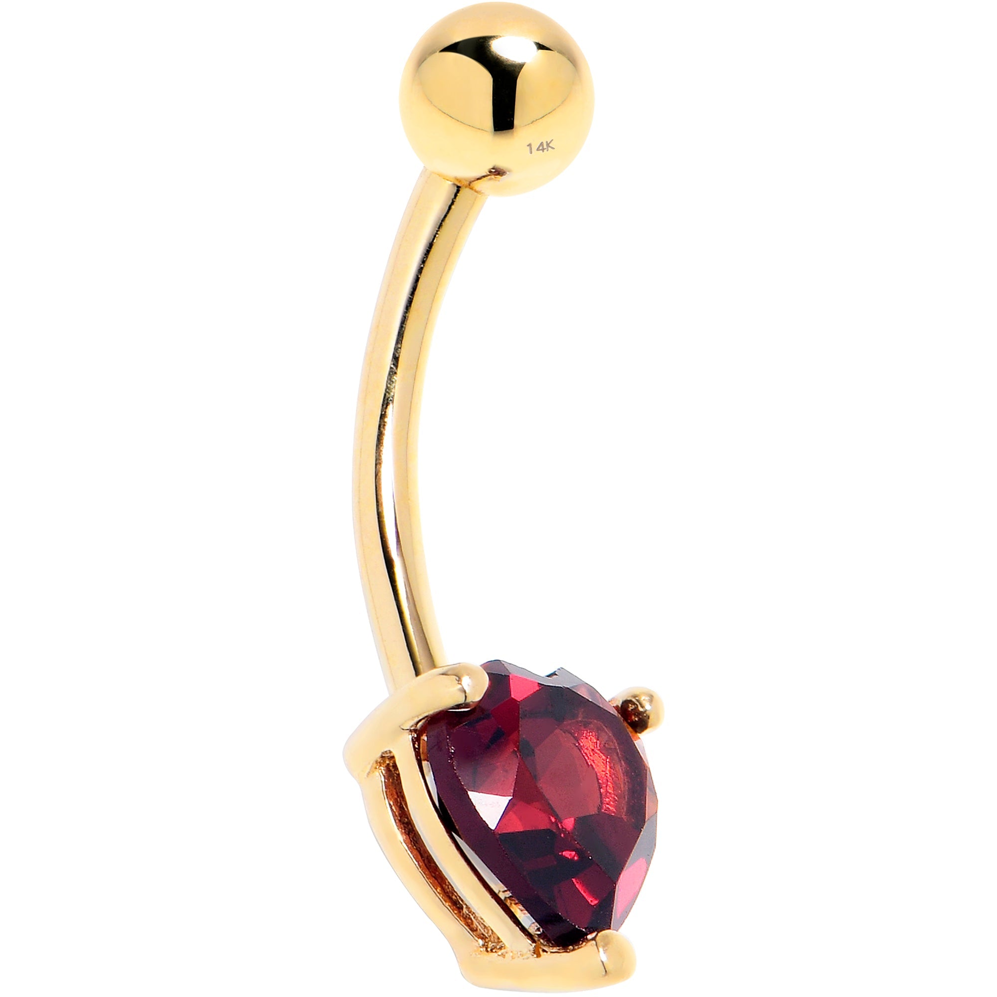 16G Solid 14K Yellow Gold Genuine Garnet Heart Solitaire Belly Ring