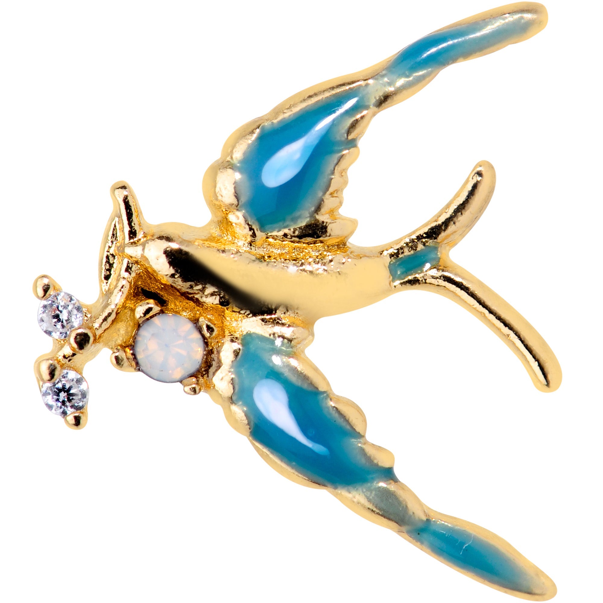 16G 5/16 White Faux Opal Gold Tone Swallow Bird Labret Tragus