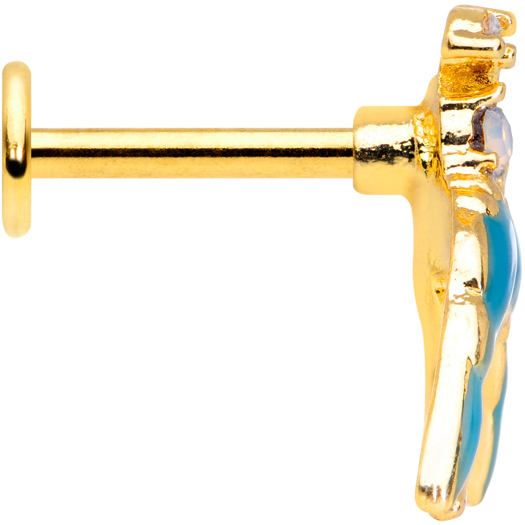 16G 5/16 White Faux Opal Gold Tone Swallow Bird Labret Tragus
