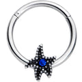 16G 3/8 Blue Gem Super Starfish Nautical Hinged Segment Ring