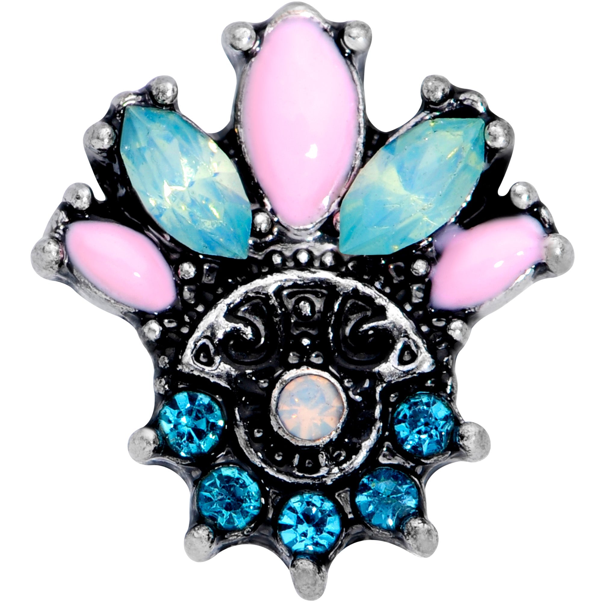 16G Blue Pink Green Gem Fan Flower Cartilage Tragus Earring