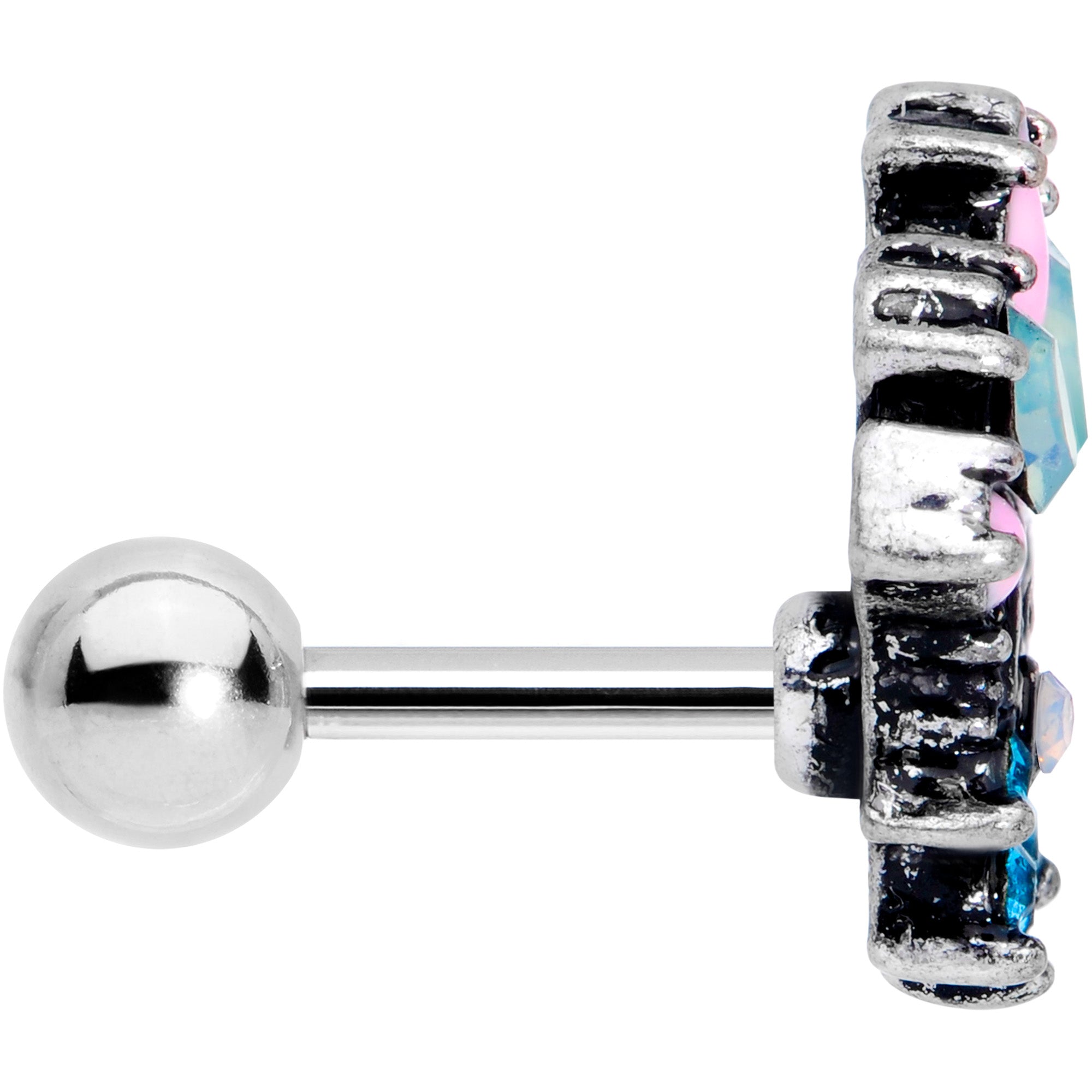 16G Blue Pink Green Gem Fan Flower Cartilage Tragus Earring