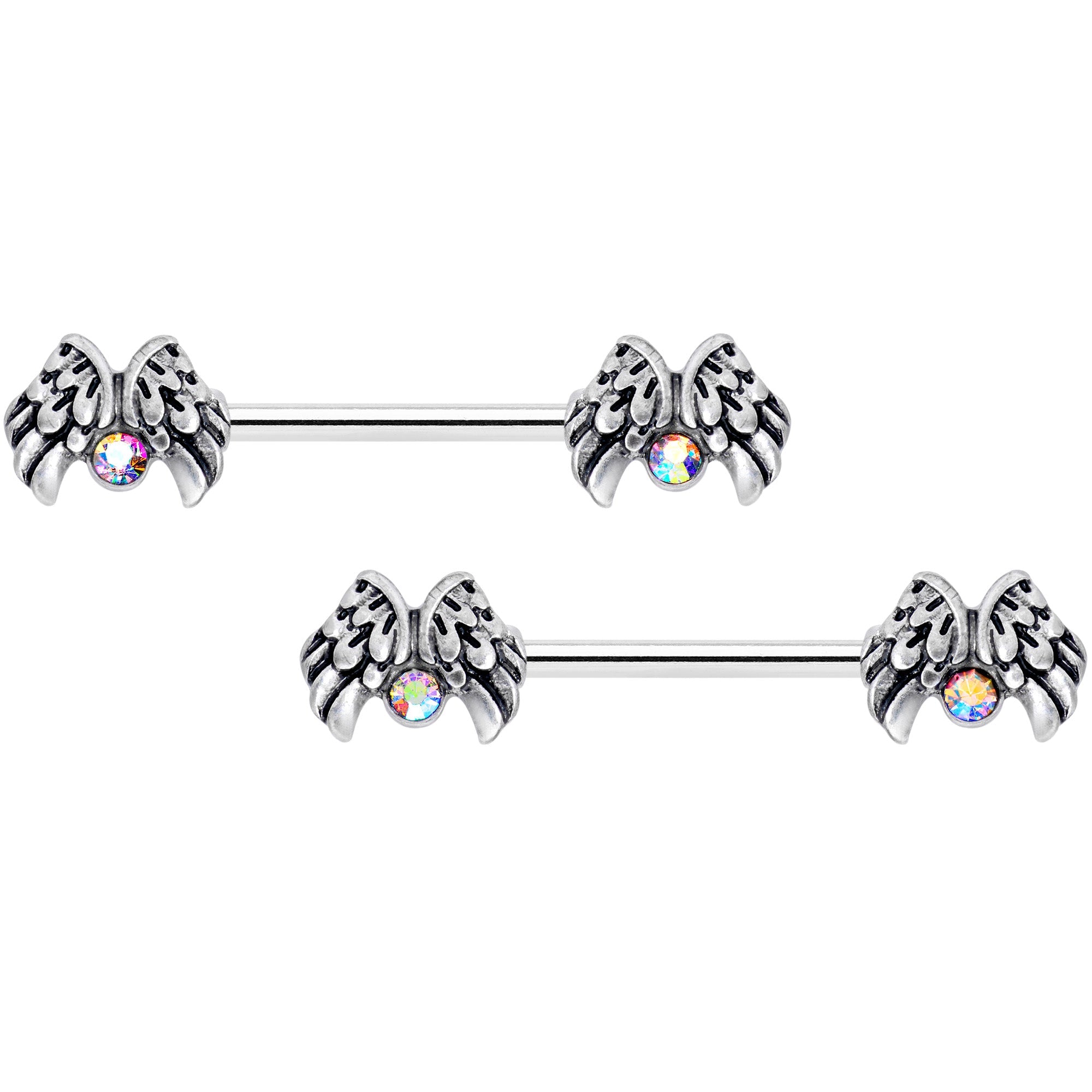 14G 5/8 Aurora Gem Holiday Angels Wings Barbell Nipple Ring Set